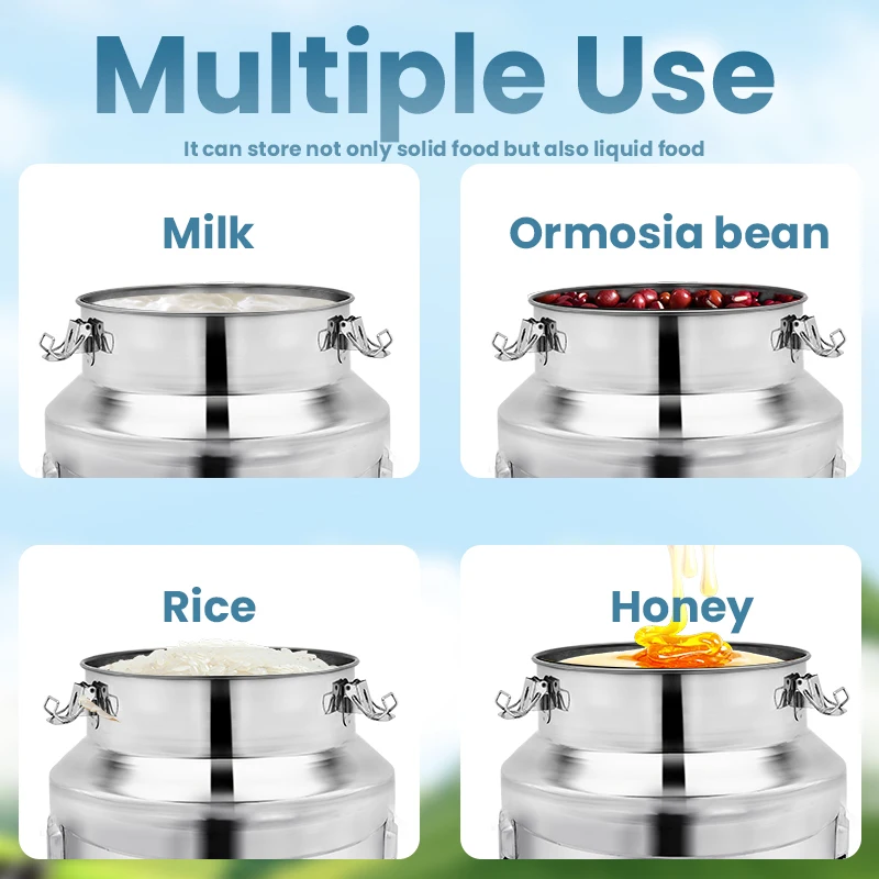 DaoSheng Stainless Steel Milk Pot Leakproof Airtight Milk Can Container Pail Large Capacity Storage Tank Bucket