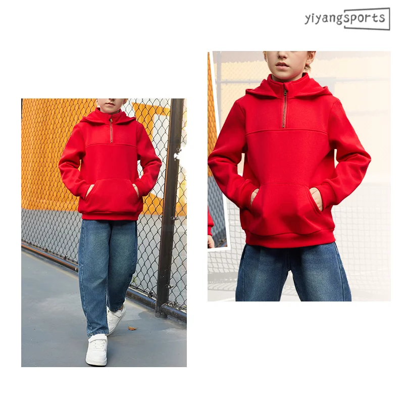 Custom embroidery LOGO Loose Fit Quarter-Zip Fleece Pullover 4 to 12 Years Kids boys hoodies jackets