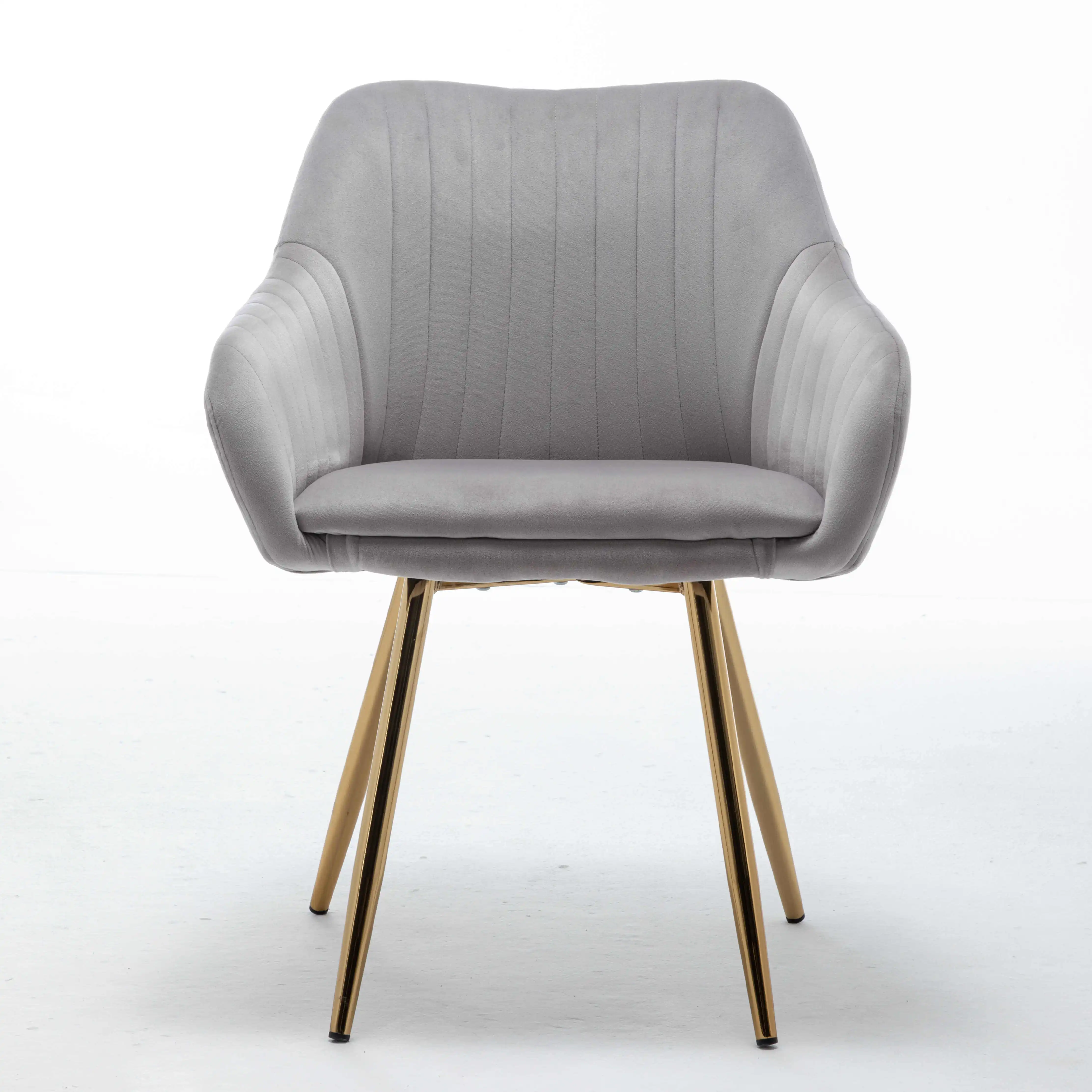 China Factory Outlet Modern Design  Restaurant Chair with Flannel Fabric Gold Chrome Leg