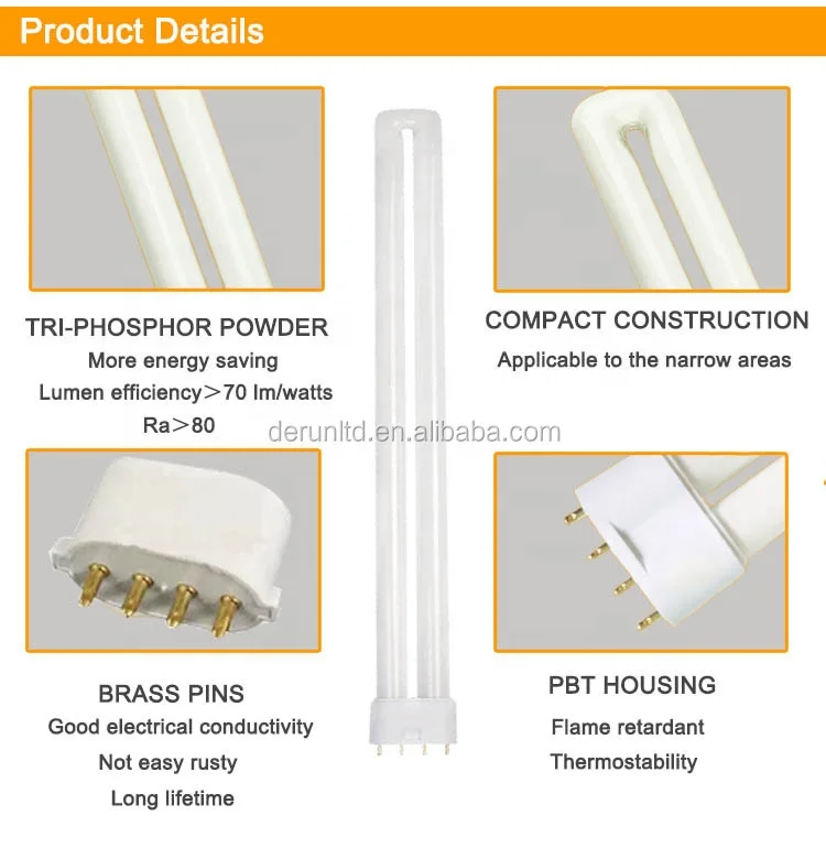 U форма 4PIN CFL 2G11 2G7 база PLL лампа дневного света CFL-PLL