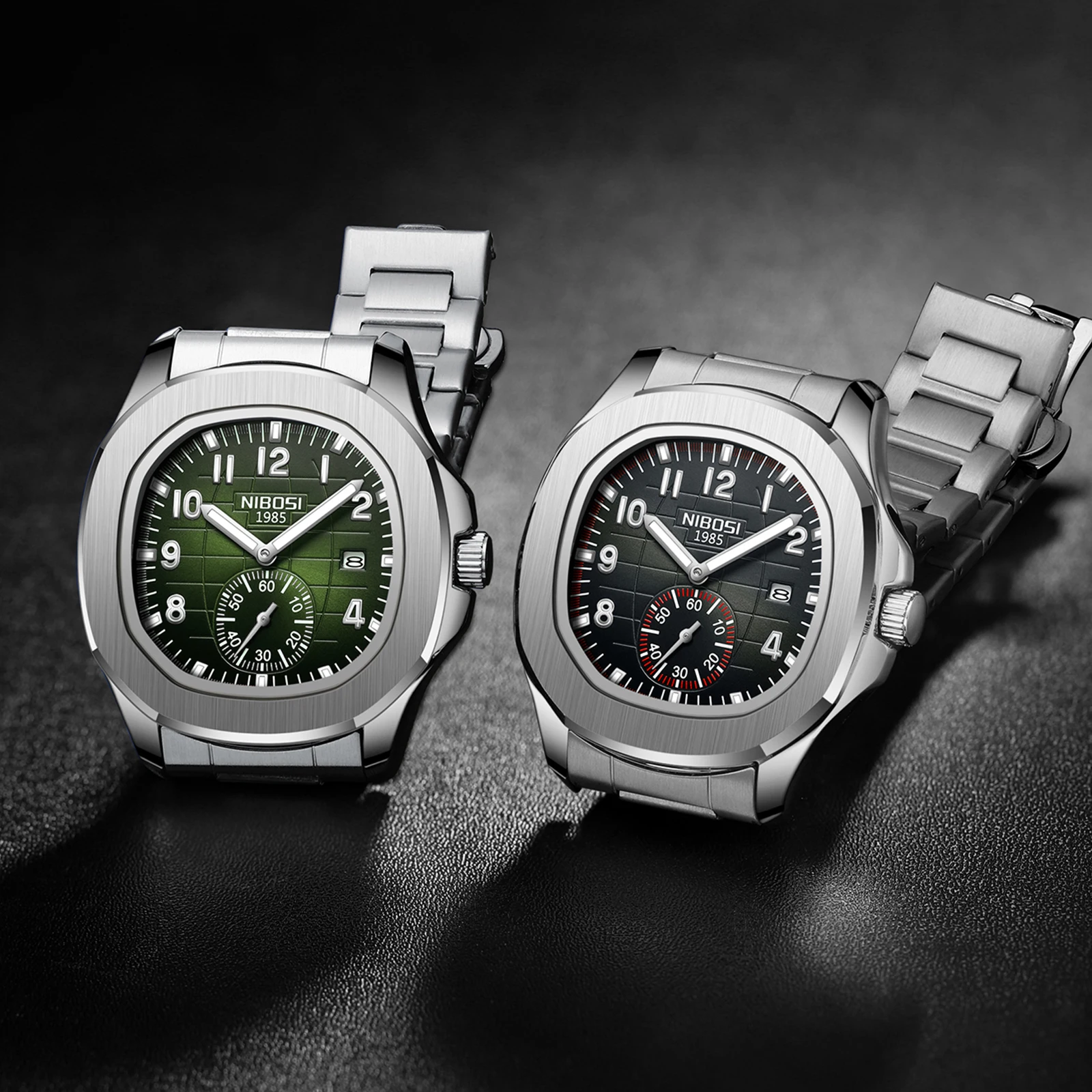 NIBOSI 2653 Fashion Mens Trendy Auto Date Chronograph Stainless Steel Band Quartz Watch