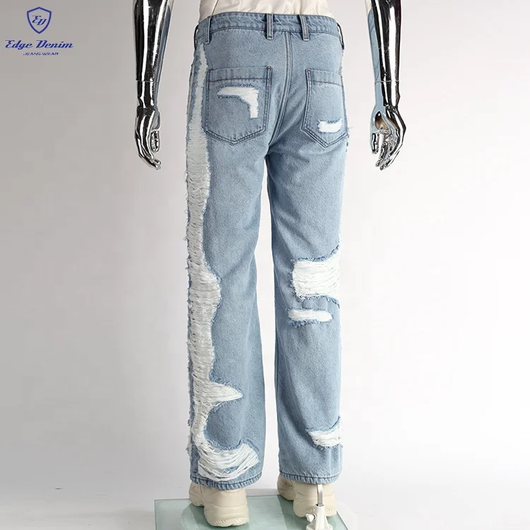 Мужские джинсовые брюки EDGE DENIM голубые потертые джинсы в стиле рок-звезд рок-н-ролл