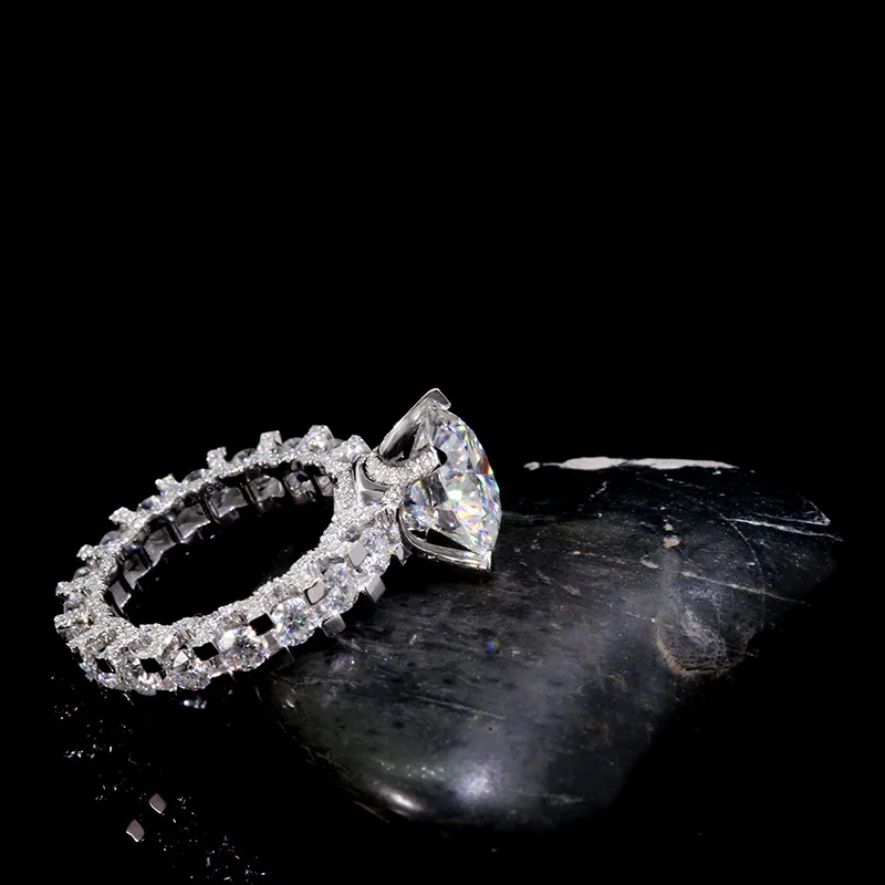 18K Solid Gold Iced Out Main Diamond 2.0CT F VS1 Round Solitaire Eternity Ring Engagement Diamond Lab Diamond Rings for Women