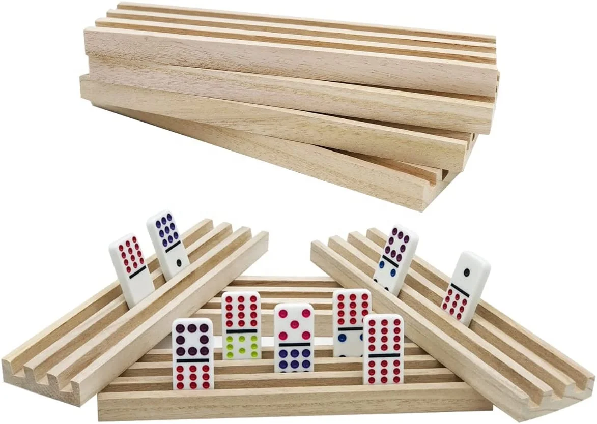 Wooden Domino Tray Rack Mexican Train Wooden Pallet Rack Chicken Feet Wooden Storage Rack, Dominoes Not Included