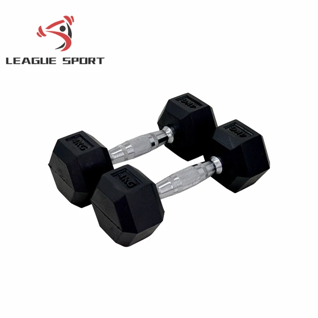 League-Sport Wholesale Black Hex Rubber Dumbbell Coated Gym Dumbbell Pounds Fitness Weight Custom Rubber Hexagon Dumbbells