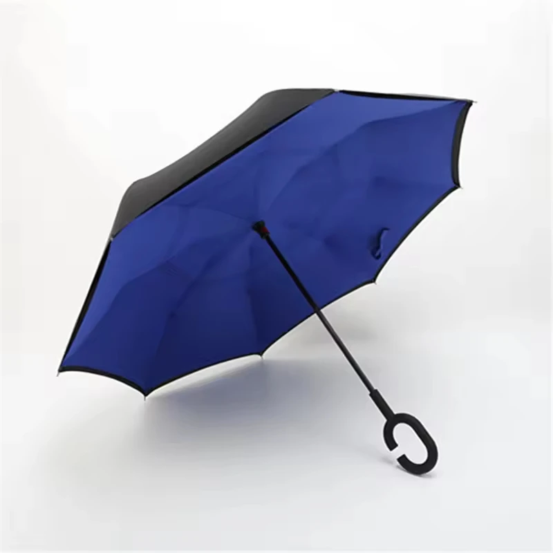 Wholesale Custom Outdoor Sunny Uv Rain Parasol Multifunction Car Reverse Umbrella Creative Strip Pattern C Type Handle Umbrellas