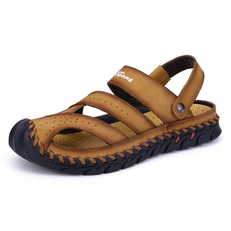 High Quality Summer Holiday Slip Resistant Full Grain Leather Men Beach Sandals