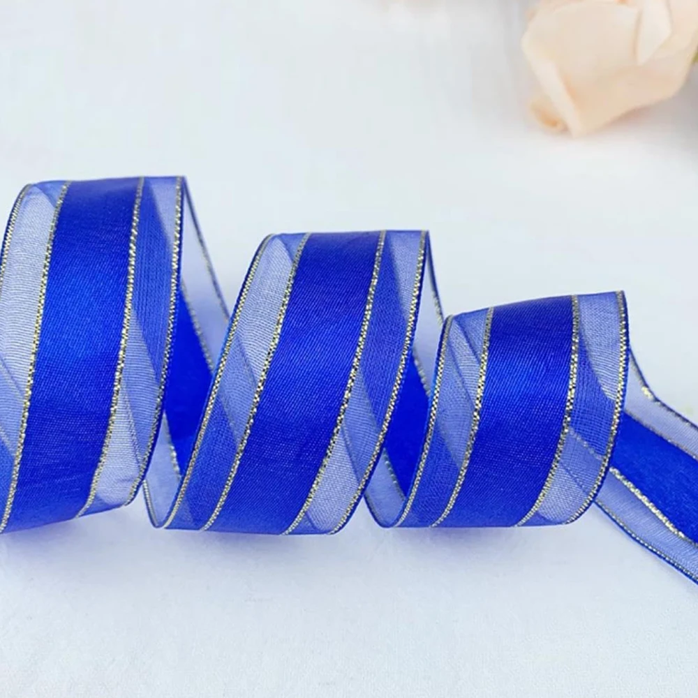 Factory Wholesale Satin Ribbon Metallic Trim Satin Organza Edge Ribbon For Wedding Gift Wrapping