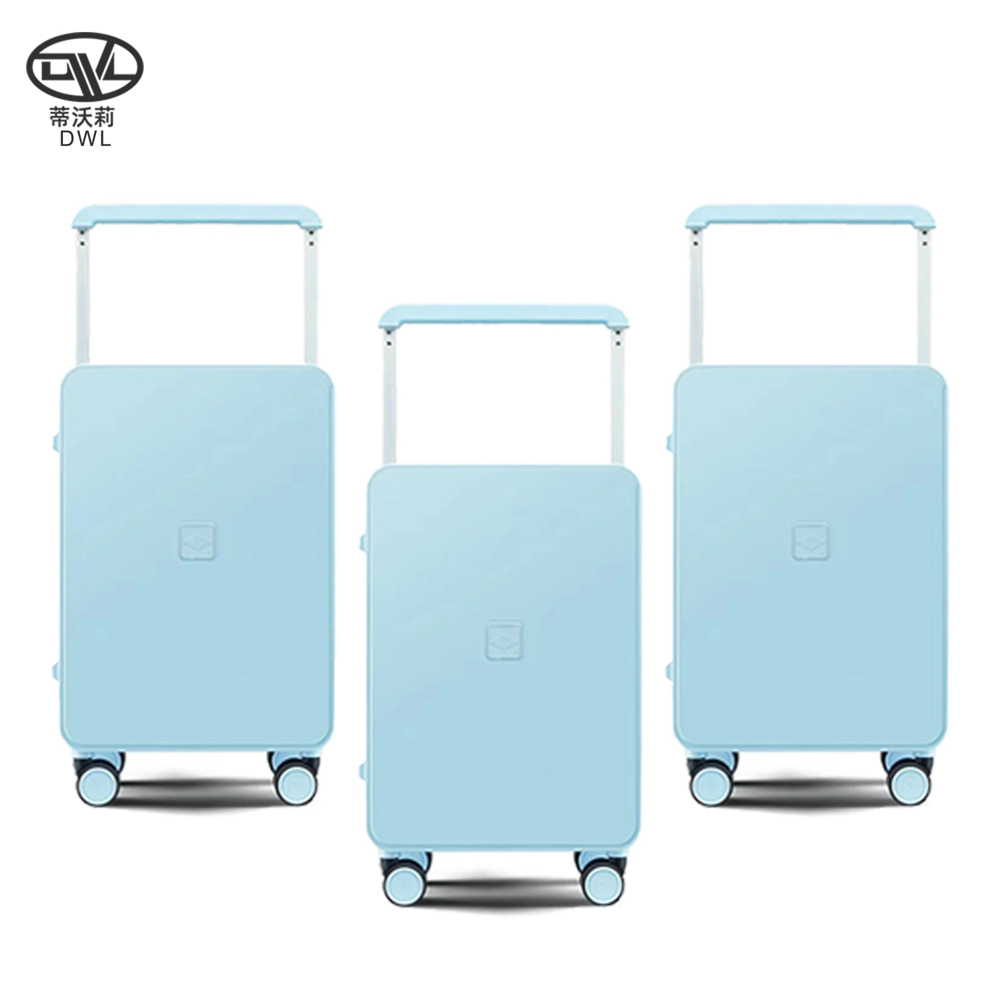 DWL luggage manufacturing supply sky blue 20 inch luxury PC luagge suitcase trolley tour carry on suitcase for school