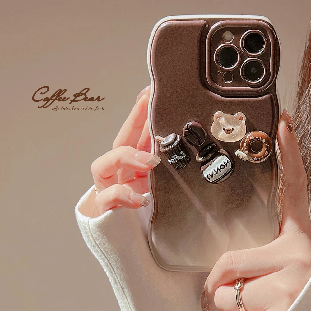 New arrivals 3D dessert coffee bear case for iPhone 14 plus 14 Pro 13 Pro max 11 creative anti-drop case