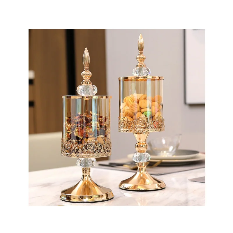 ornaments light luxury crystal glass storage jar with lid European coffee table lace candy jar