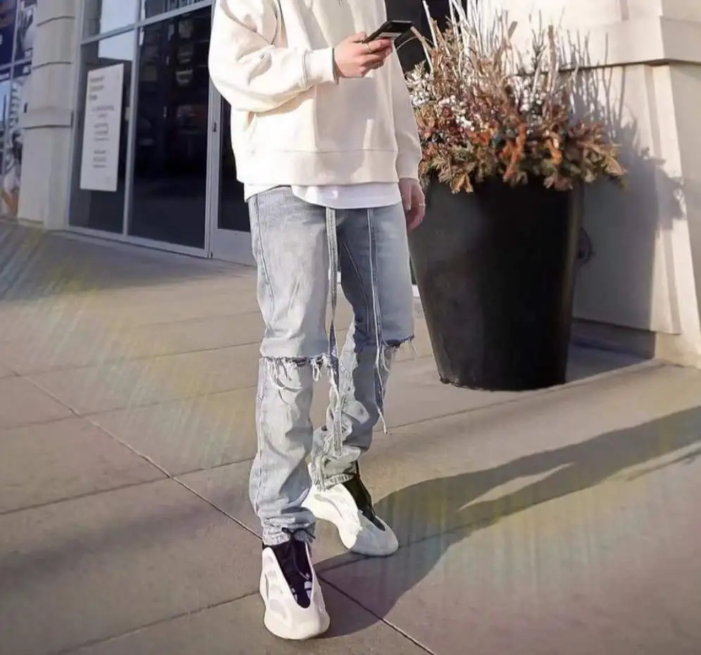 Oem New Style Jeans  Men Stock Dropshipping Ripped Men Track Jeans Stripe Jeans For Men