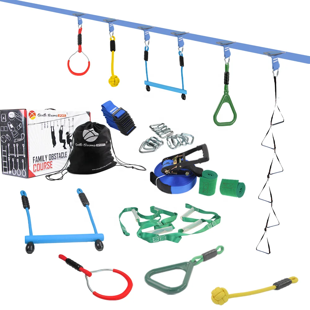Ninja Obstacle Course for Kids Backyard, Double Weatherproof Slacklines and Accessories ninja course amusements