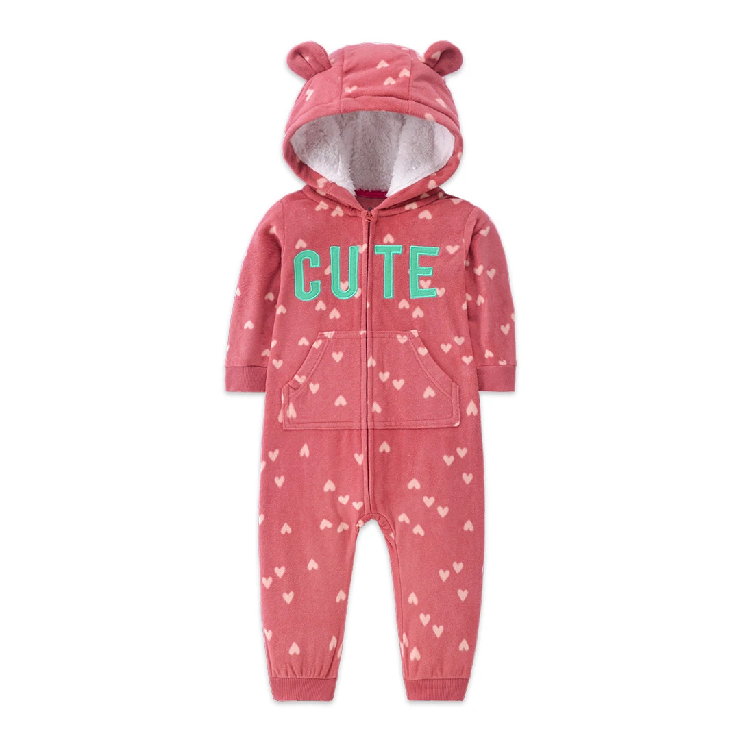 Wholesale winter baby long sleeve onesie hooded pajamas soft fluffy thickening clothes baby romper