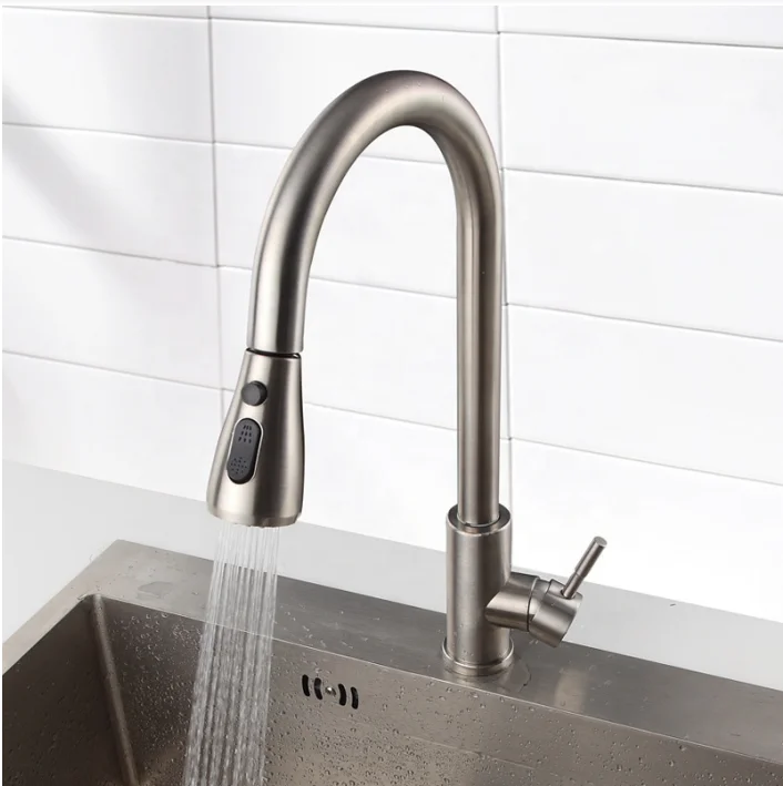 High Quality Stainless Steel Ss 304 Body Brush Pull Out Kitchen Faucet