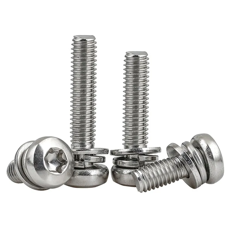 Stainless Steel SS M3 M4 M5 M6 Torx Pan Head SEMS Assembly Screw Bolt With Flat Washer And Spring Washer Torx Combination Screw