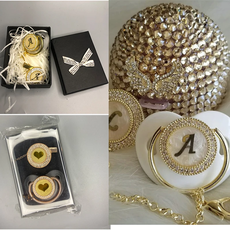 Dollbling Glam Blank Pearls Dummy Super Chic Newborn Gold Pacifier Personalized Baby Name Initial Letters Pacifier