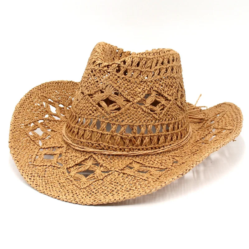 Outdoor Open Weave Cowboy Hat Summer Hand Woven Western Panama Cowboy Straw Hat