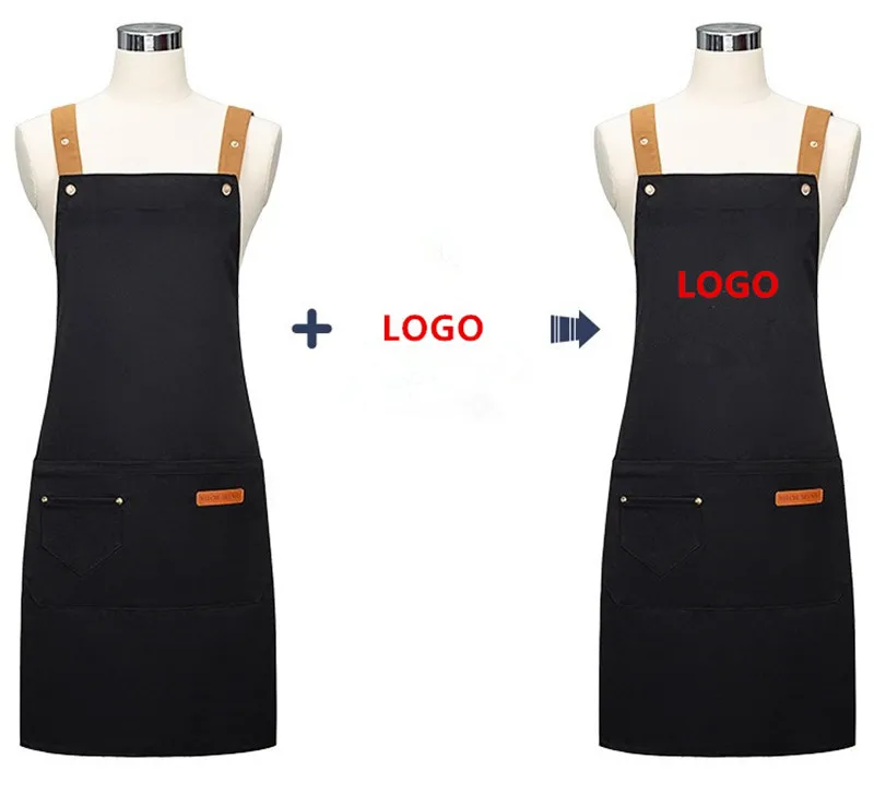 Fashionable Unisex Kitchen Canvas Aprons For Woman Men Chef Work Apron For Grill Restaurant Bar Shop Cafes Beauty Nails Studios