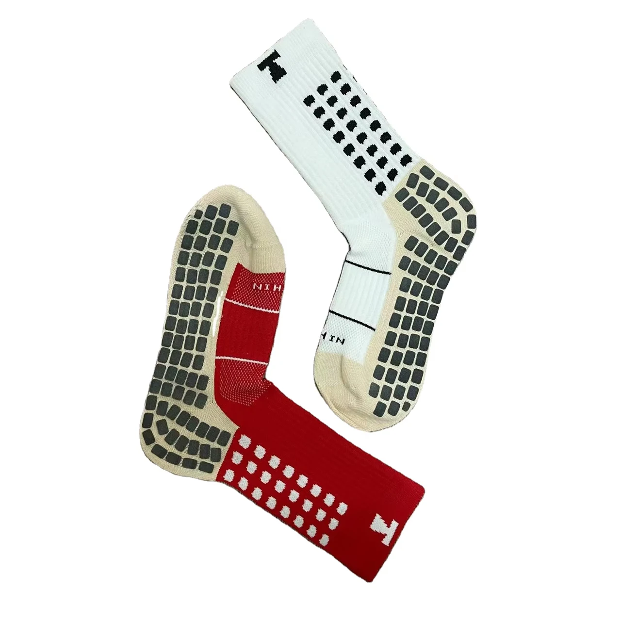 wholesale  FootBall Soccer Socks with flocking  Non Skid Slip Cushioned Sports Football Grip Socks low MOQ