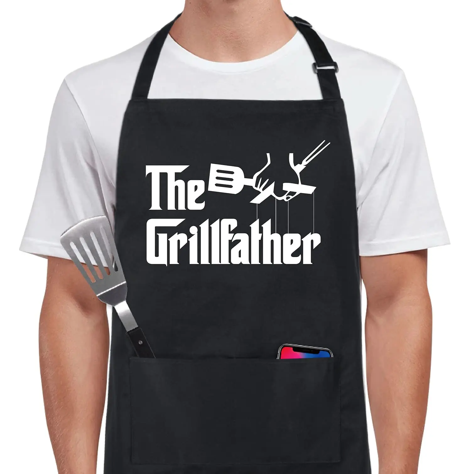 Funny Aprons The Grillfather with 2 Pockets BBQ Grilling Adjustable Bib Apron Gifts for Men Dad Father Grandpa