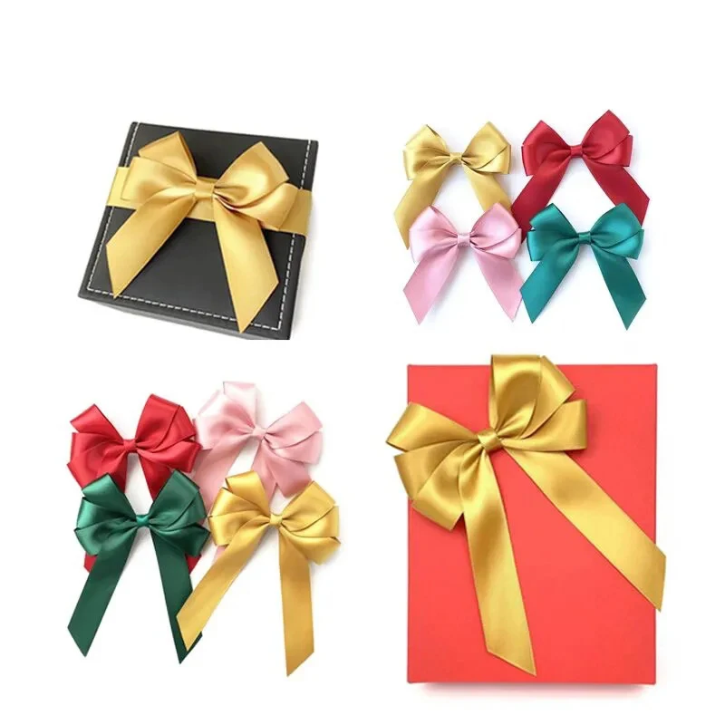 Wine perfume bottle decoration gift wrapping bows pre-tied satin ribbon rose flower bow with elastic loop