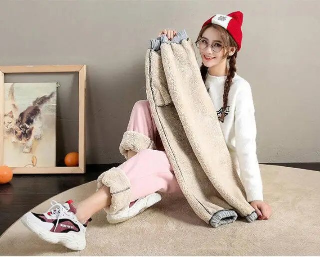 Wholesale women girl winter warm thin fleece sherpa Harem pants sweatpants