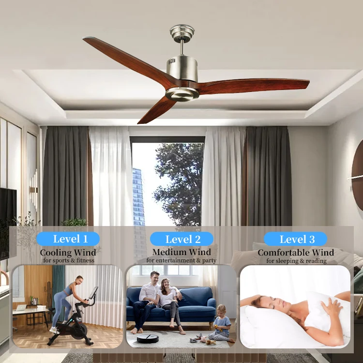 Wholesale Household Remote Control 3 Wood Blades Energy Saving Silent Modern Ceiling Fan Without Light