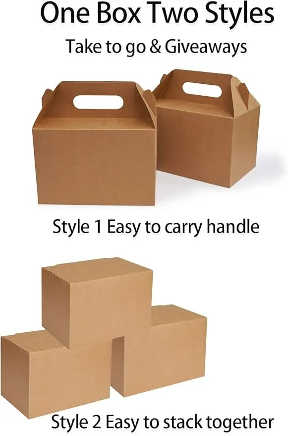 Recyclable Custom Logo Kraft Paper Boxes Take out Container Gable Gift Boxes Snack Packaging Food Box With Handle