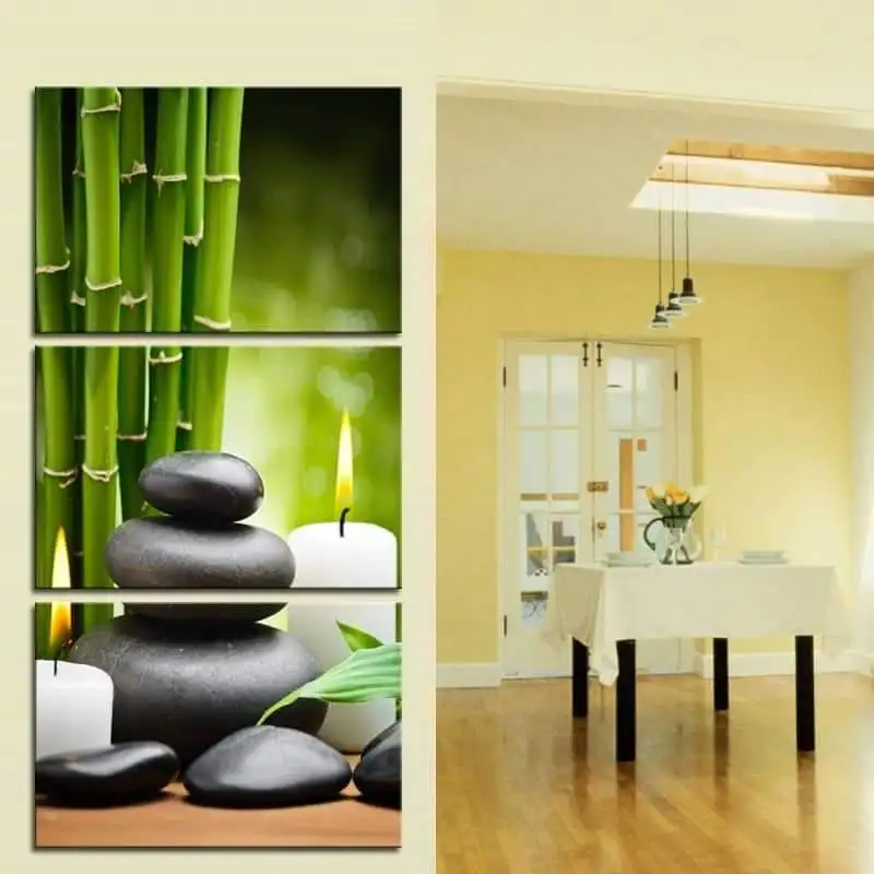 
3 Piece Hd Picture Green Bamboo SPA Stone Candle Posters Art Decoration Wall Canvas Print Painting 