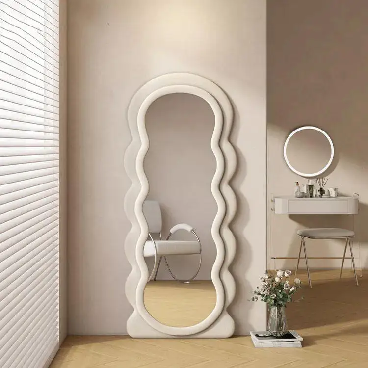 wave full body floor mirror cream ins style fitting and dressing mirror girl bedroom irregular wavy mirror