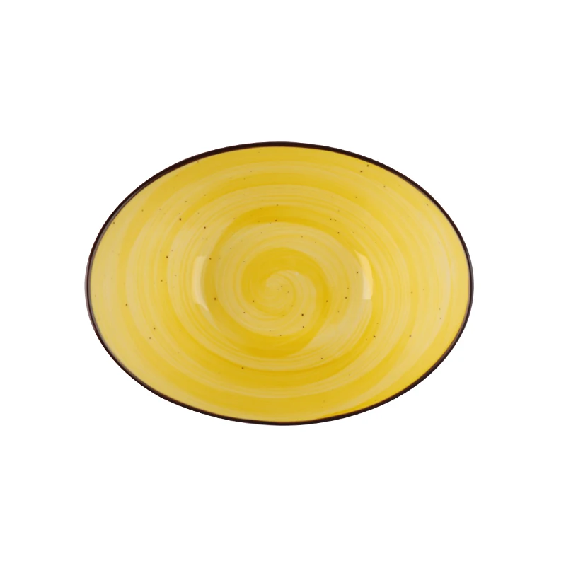 Yellow serving glazed Ceramic soup bowl Yellow color decorative Porcelain bowl Salad Boat Bowl