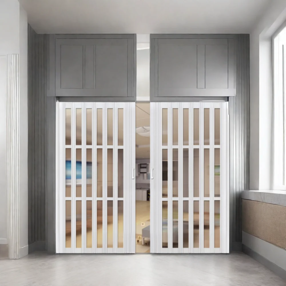 Modern PVC Folding Door Steel Material Indoor Decor Partition Wall Bathroom Plastic Accordion Best Price Sliding Toilet Folding