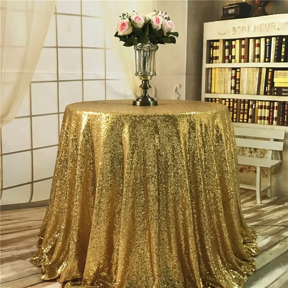 Custom plain gold round Rectangular Sequin Wedding damask TableCloths