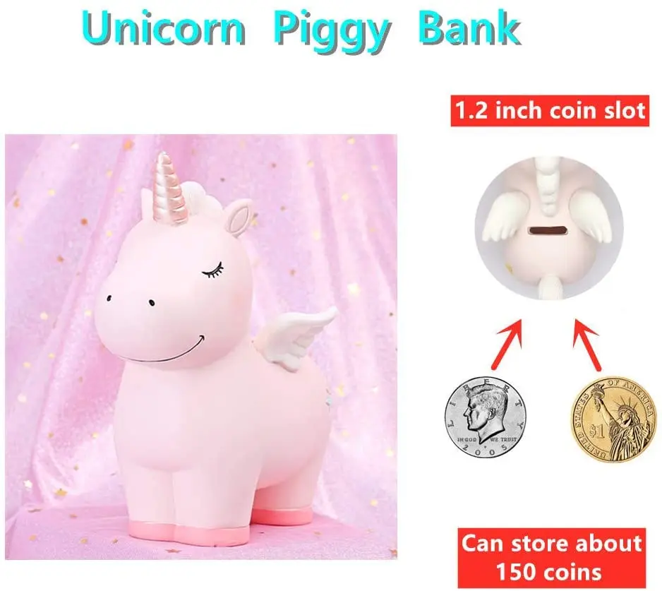 Lovely Rainbow Unicorn Piggy Bank Resin Unicorn Money Bank Coin Box Birthday Gifts