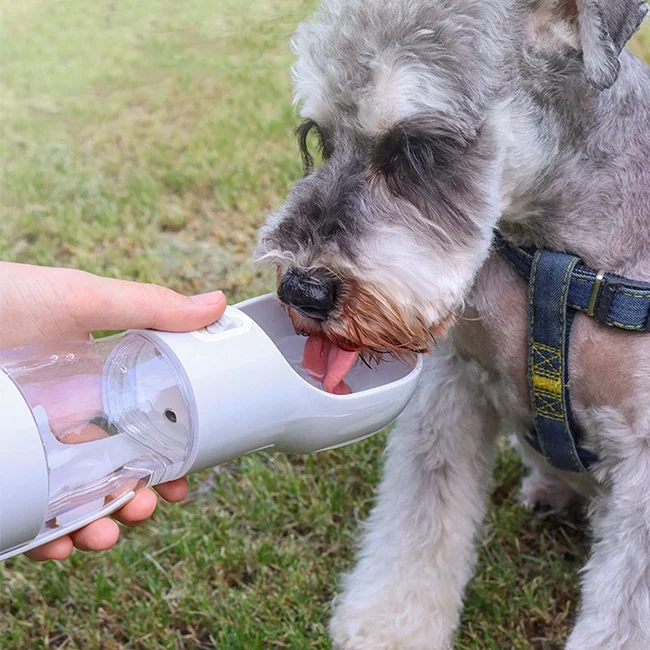 Outdoor Dog Drink Bottle Travel 4 In 1 Wide Mouth Plastic Portable Dog Water Bottle With Poop Bag