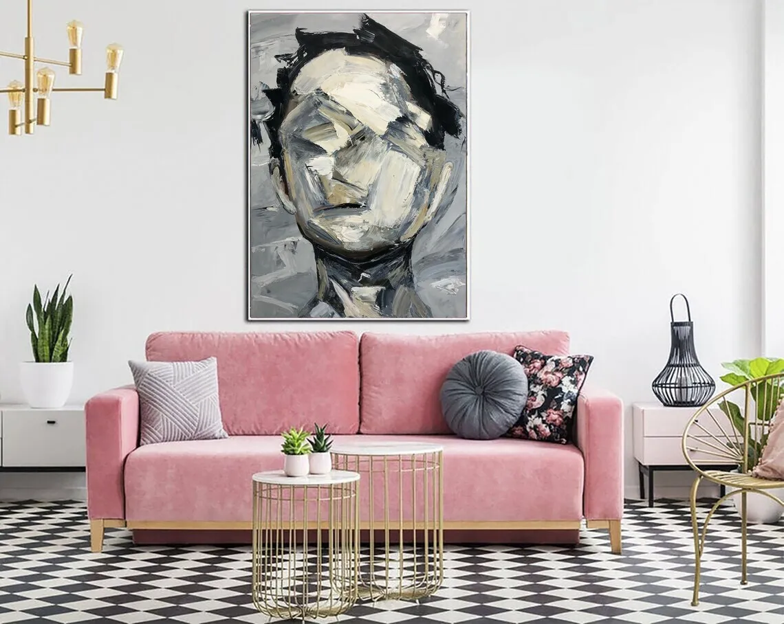 Knife Palette Artwork Modern Room Decor Moving House Gift Abstract Face Painting on Canvas Aestethic Painting Wall Art