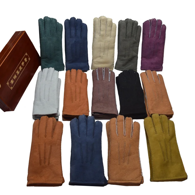 2021 wholesale custom sheep skin wool full skin sheep skin leather gloves for men and women