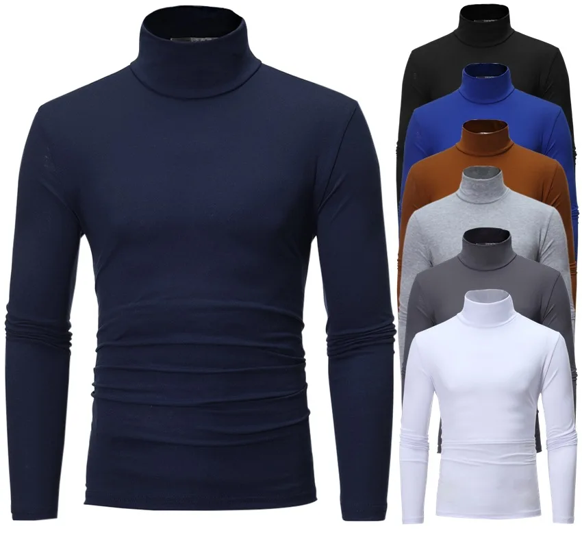 New Fashion Base Tee Shirt Men Slim Fit Knit High Neck Long Sleeve T-shirts Turtleneck Tops T-shirt