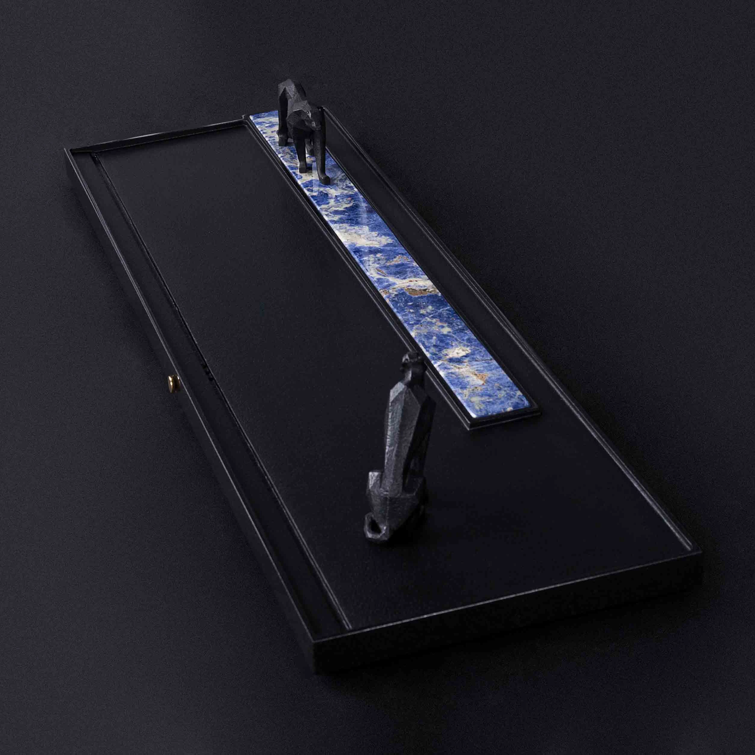 luxury Tea plate quartzite granite semiprecious stone table marble dining table countertop black blue plate