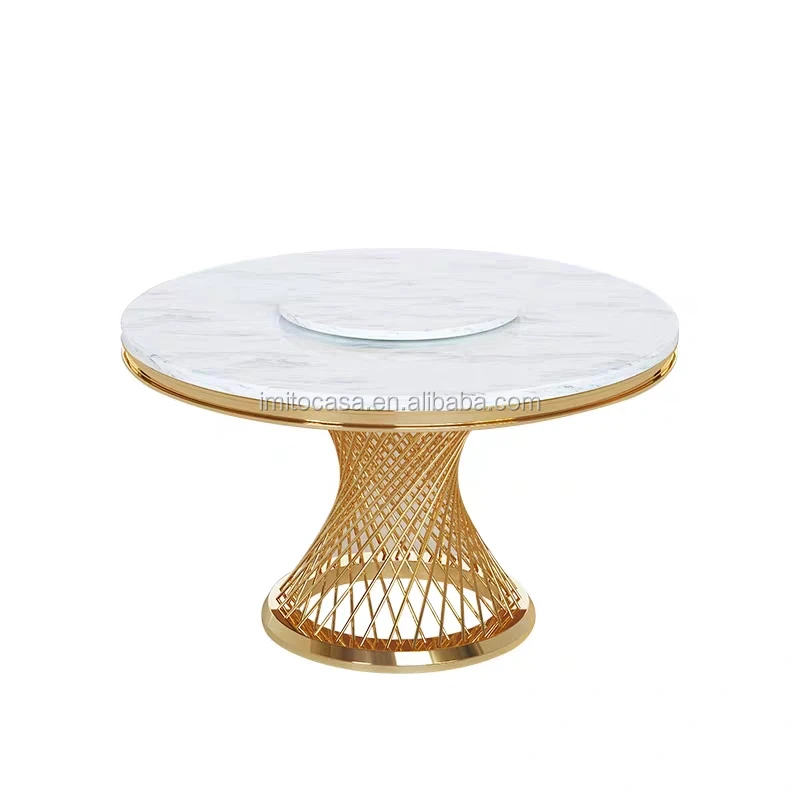
Italy New Design White Marble Dining Table With Lazy Susan European Modern Dining Room Furniture Golden Base Round Dining Table 