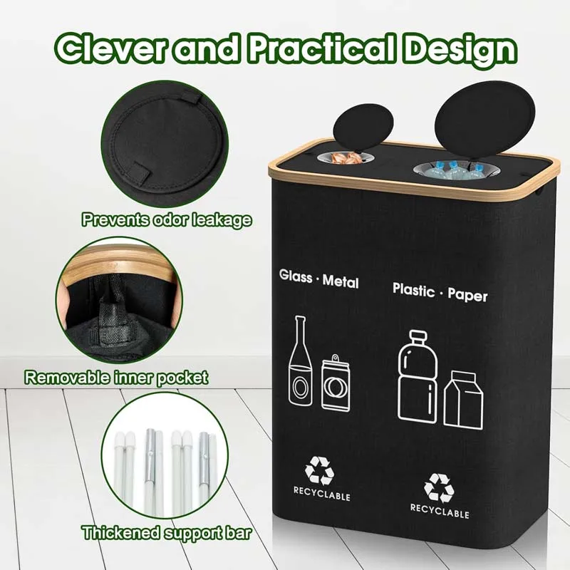 33 Gallon 125L Large Double Recycle Bin Indoor with Lid Removable Reusable Inner Bag Collecting Bottles Can Glass Waste bin