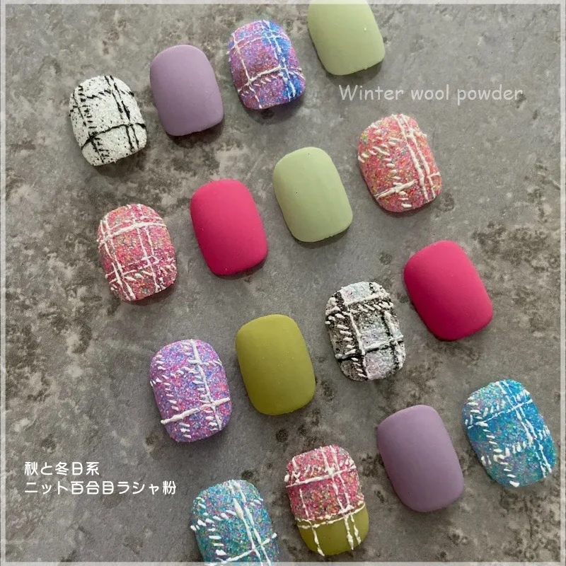 Autumn winter nail woolen powder net sequin sugar effect lattice pattern granulated sugar dust glitter powder nail art wholesale