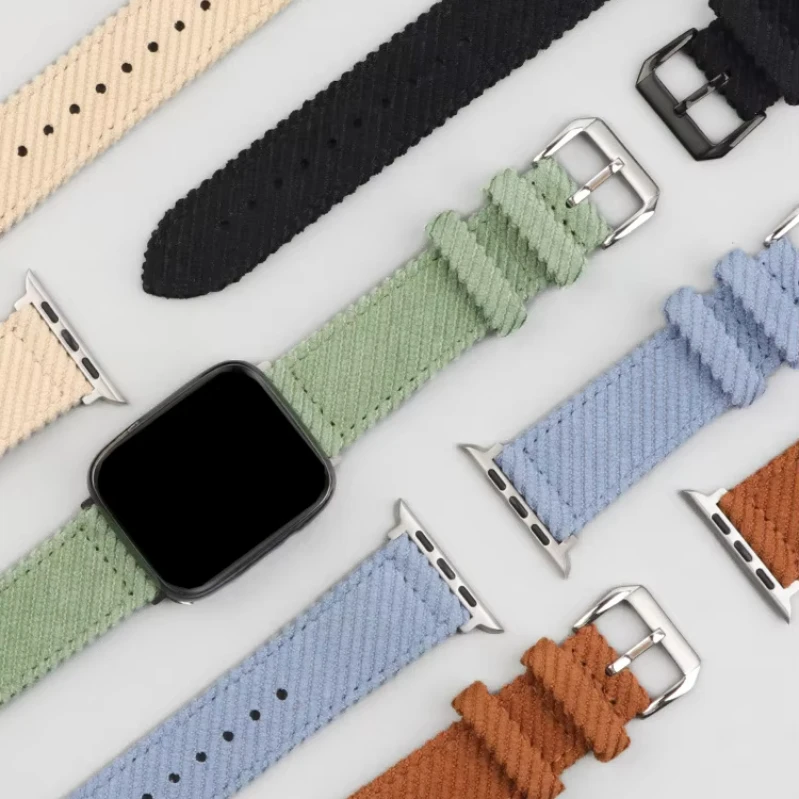 Women Men Adjustable Sport Braided Corduroy Velvet Woven Nylon Braided Loop Watch Band Strap For Smart Watch Series 49mm