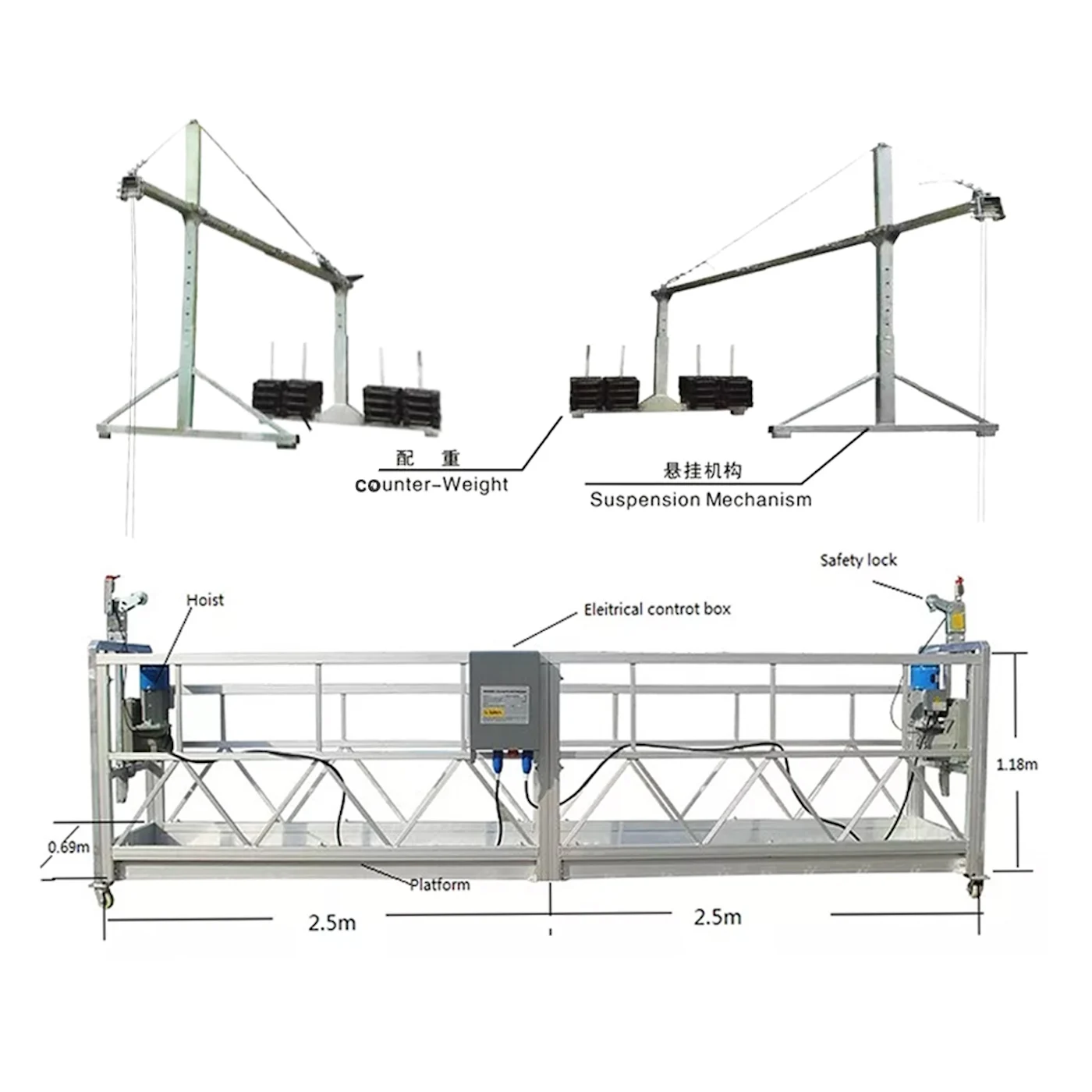 ZL800 Electric Construction Lifter New Suspended Steel Cradle Platform Gear Hotel Core Motor Engine External Construction Lifts