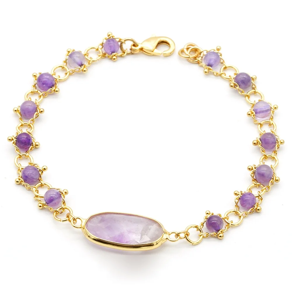 Wire Wrapped Natural Stone Bracelet Adjustable, Gold Bracelet Women Jewelry