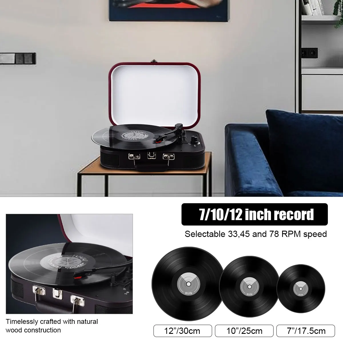 Wholesale New Style Portable Suitcase Bluetooth USB SD Play Vinyl Record Turntable Phonograph Record Player