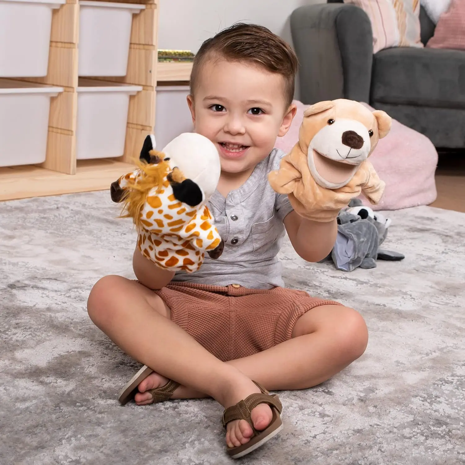 6Pcs Kids Hand Puppet Set with Working Mouth Toddler Animal Plush Toy for Show Theater