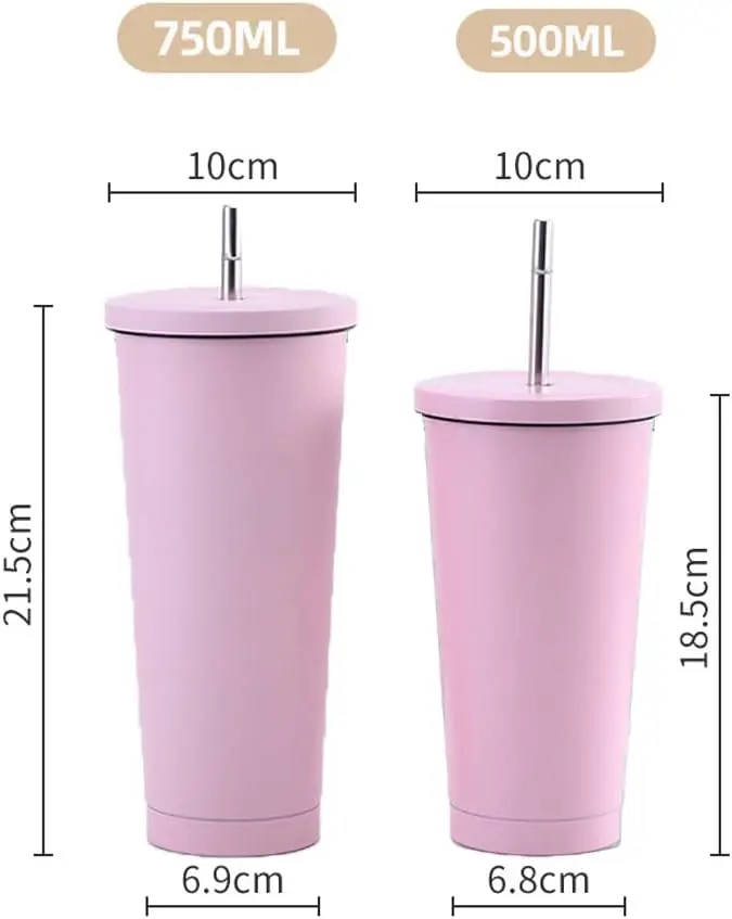 Ready to ship simple 304 stainless steel 500ml /750ml coffee straw cup sublimation blanks slim cups tumbler with  lids and straw