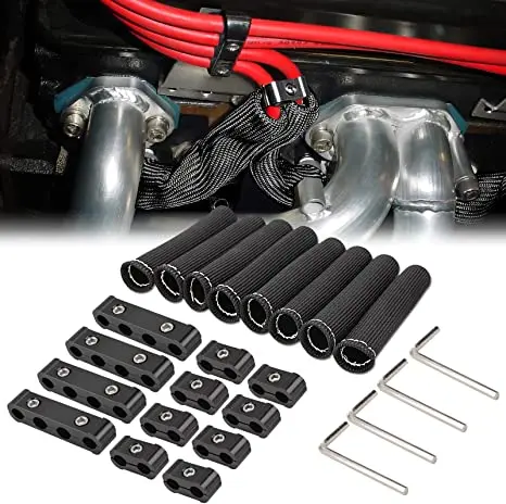 12pc Engine Spark Plug Wire Separator Divider & 8pc Spark Plug Wire Boots Protector Heat Shield Sleeve 8mm 9mm 10mm cover safety